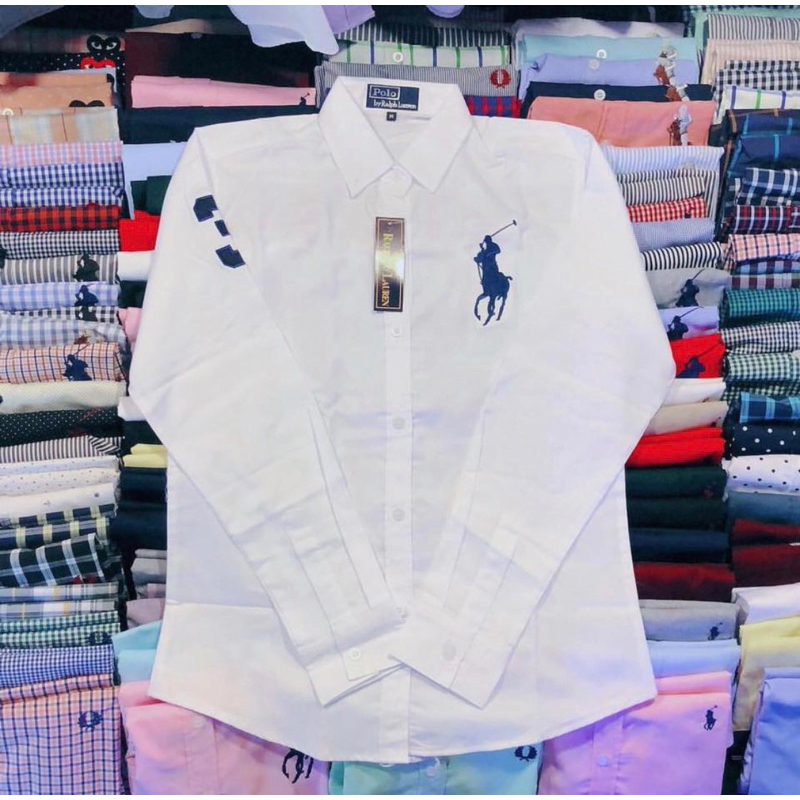 Poloเสื้อเชิ้ตแขนยาวรุ่นม้าเลขสามที่แขน(งานปัก)ใส่ได้ชายหญิง