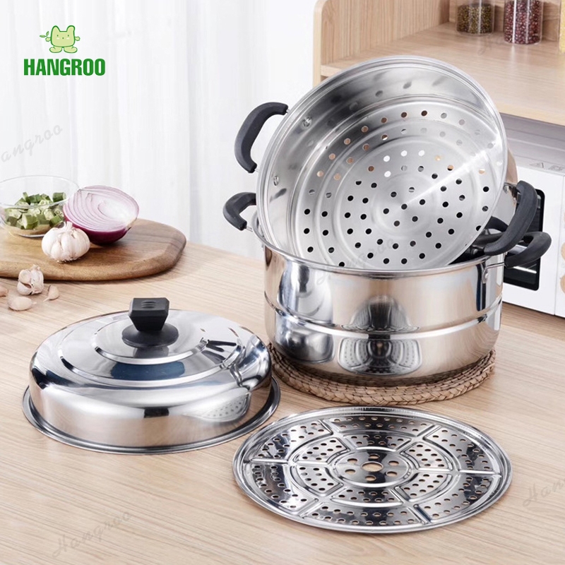 HANGROO POT-A 1 แถม 1 หม้อนึ่งสแตนเลส 36CM. หม้อ+ซึ้งสแตนเลส ทำความร้อนรวดเร็ว มีหลายขนาด