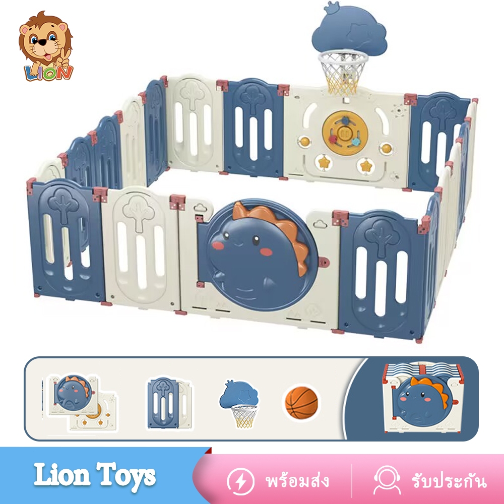 LionToys คอกกั้นเด็ก ที่กั้นเด็ก พับเก็บได้ ปรับรูปทรงได้ ลายการ์ตูนไดโนเสาร์น่ารัก
