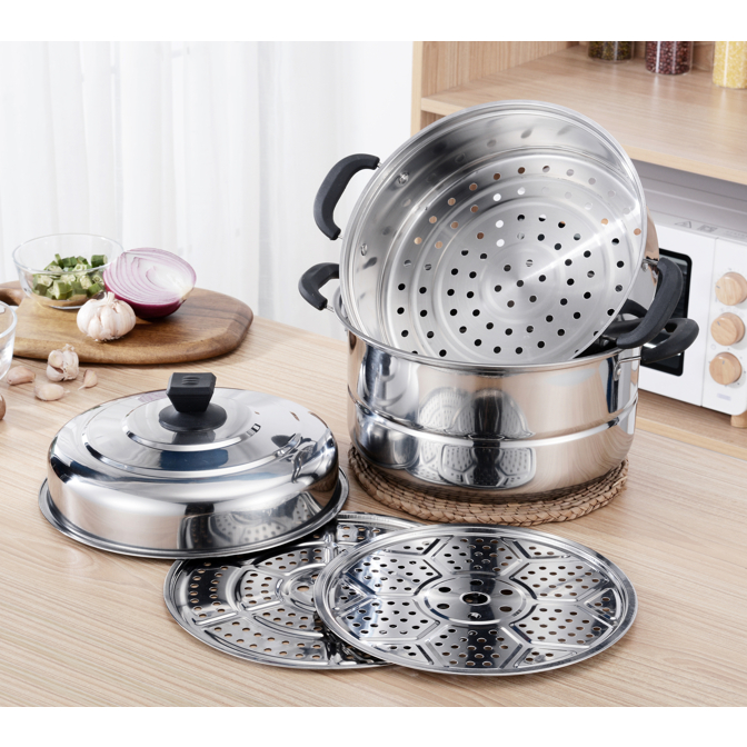 Stainless POT36 ซึ้ง หม้อนึ่ง ซึ้งสแตนเลส รุ่นฝาสูง หม้อสแตนเลสหม้อสุกี้ มีหลายขนาด