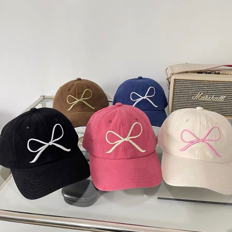 Oh! So Cute (COD ลดแรง🔥) หมวกแก๊ป ปักลาย Ribbon สีพาสเทล น่ารักมาก สไตล์เกาหลี 🎀