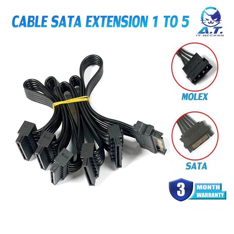 ⚡💥 สายขยายช่อง Sata Extension Cable 1 to 5 💥⚡SATA Power Cable Durable 4 Pin 1 Male to 5 Female Hard 