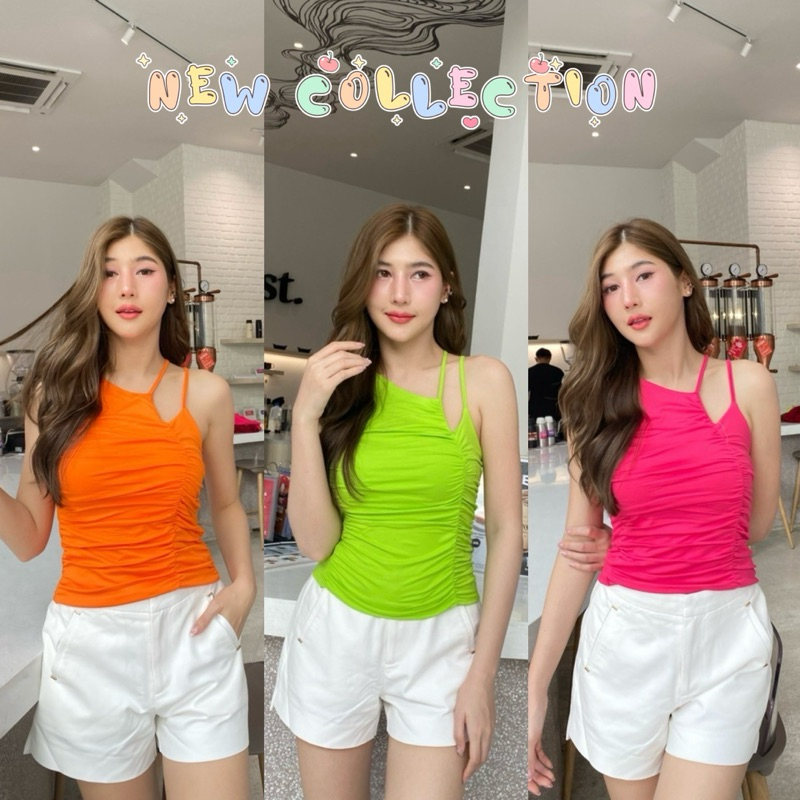 พร้อมส่ง เสื้อกล้ามสายเดี่ยว จีบย่นด้านข้าง สีสันสดใส่น่ารักมาก ผ้าเนื้อนิ่ม ใส่สบายค่า
