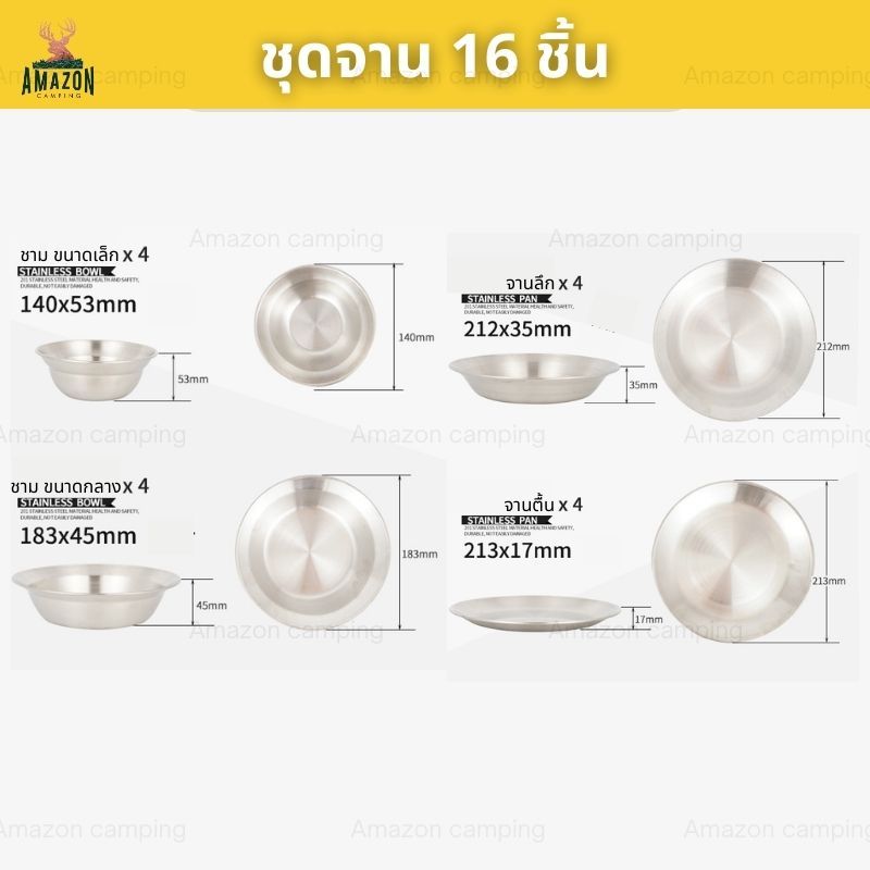 ชุดจานสแตนเลส 17 ชิ้น และ 22 ชิ้น   พร้อมกระเป๋าจัดเก็บ ชุดจานแคมป์ปิ้ง ราคา ถูกที่สุด ดีลบีเคเค แกลเลอรีภาพที่ 5