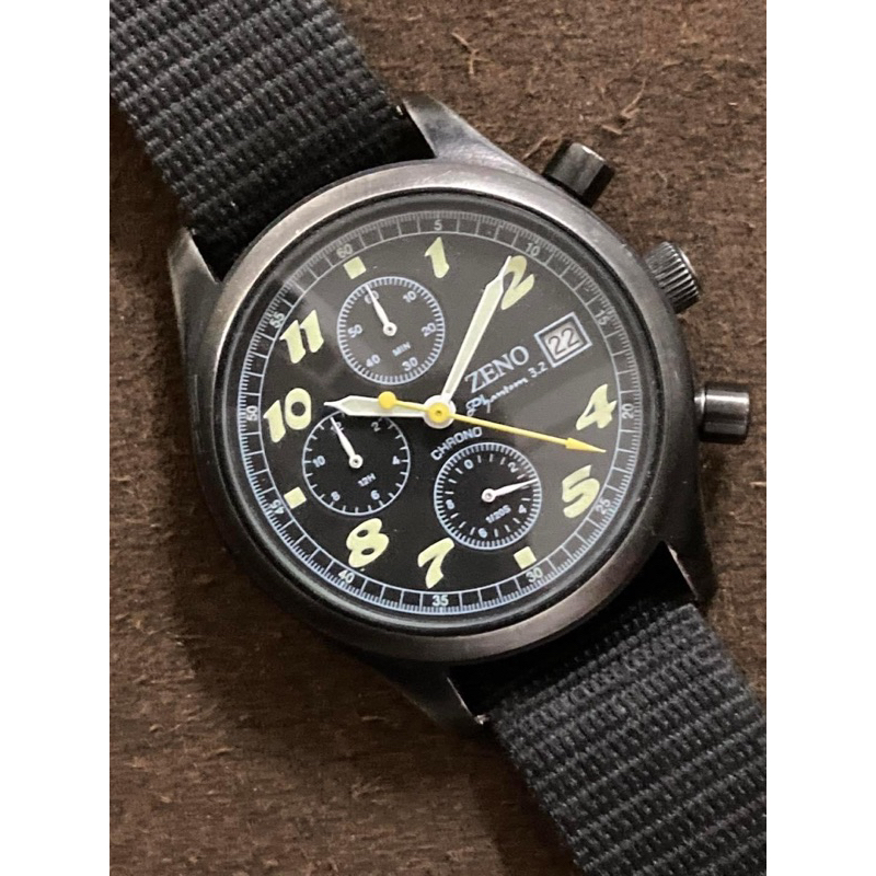 นาฬิกานักบินทหารจับเวลาแบรนดัง Vintage Military Pilot ZENO WATCH Phantom 3.2 Chronograph Dynamic Bla