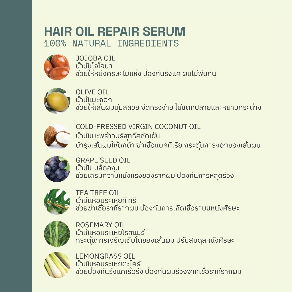 Chompinn Chommpinn ชมภิญญ์ ออยล์เซรั่มสูตรฟื้นฟูเส้นผมและหนังศีรษะ สูตรธรรมชาติ 100% Hair Oil Repair Serum (30 ml) ราคา ถูกที่สุด ดีลบีเคเค แกลเลอรีภาพที่ 3