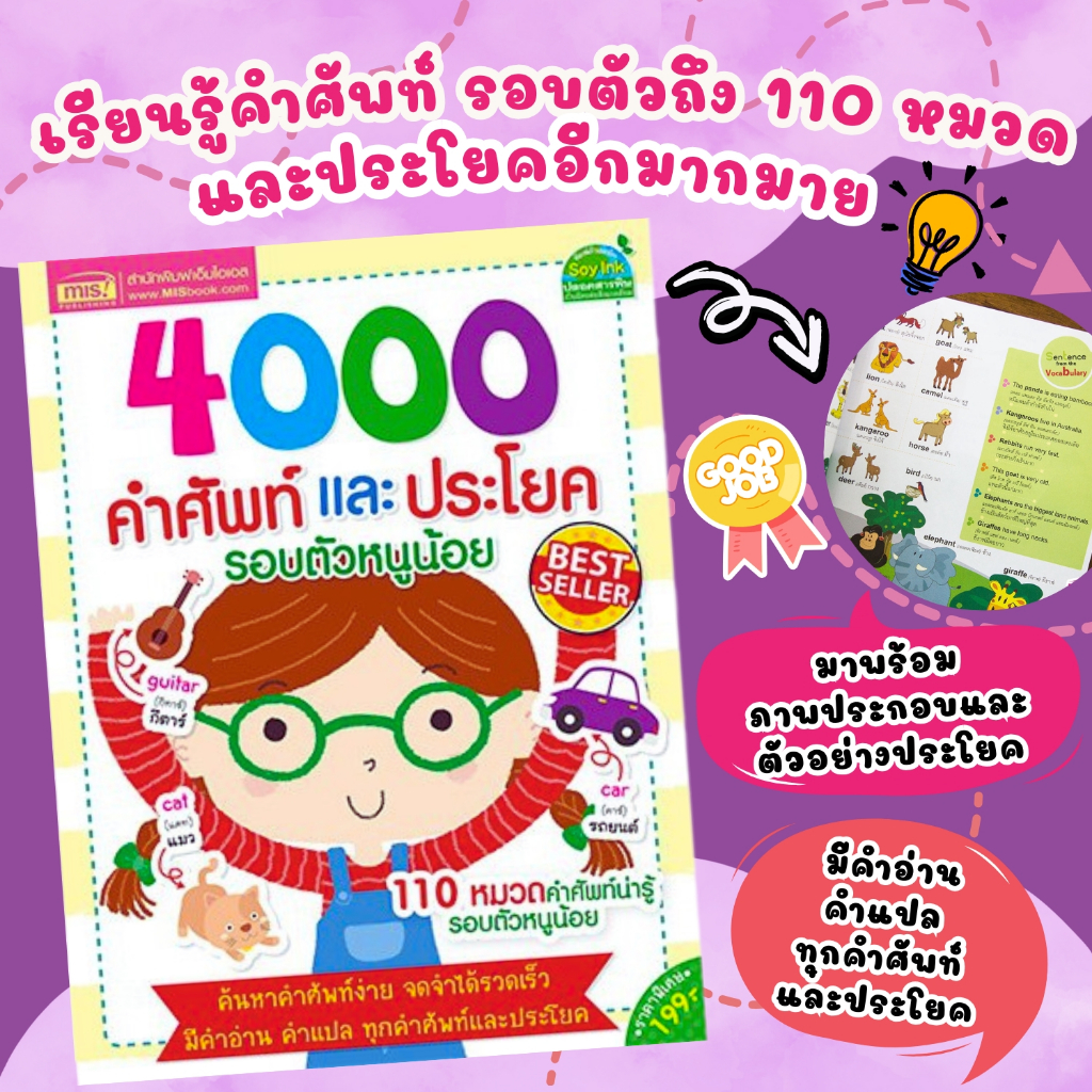 4000คำศัพท์ หนังสือคำศัพท์และประโยครอบตัวรวม 110 หมวดพร้อมคำศัพท์ คำอ่าน คำแปล