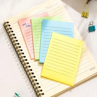 Deli กระดาษโน้ตกาว แบบมีเส้น Sticky Notes A045 (3"×3")/ A046 (3"×4")/ A047 (3"×5")/ A048 (4"×6") สีพาสเทล 4 สี 100 แผ่น