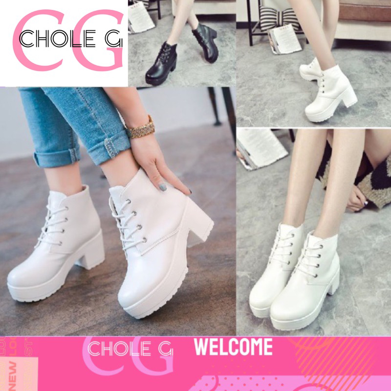 Chole G: Alia Korea pu Boots รองเท้าบูทหนังยาว หัวแหลม รองเท้าบูทเกาหลี ส้นสูง3cm(SH0004)