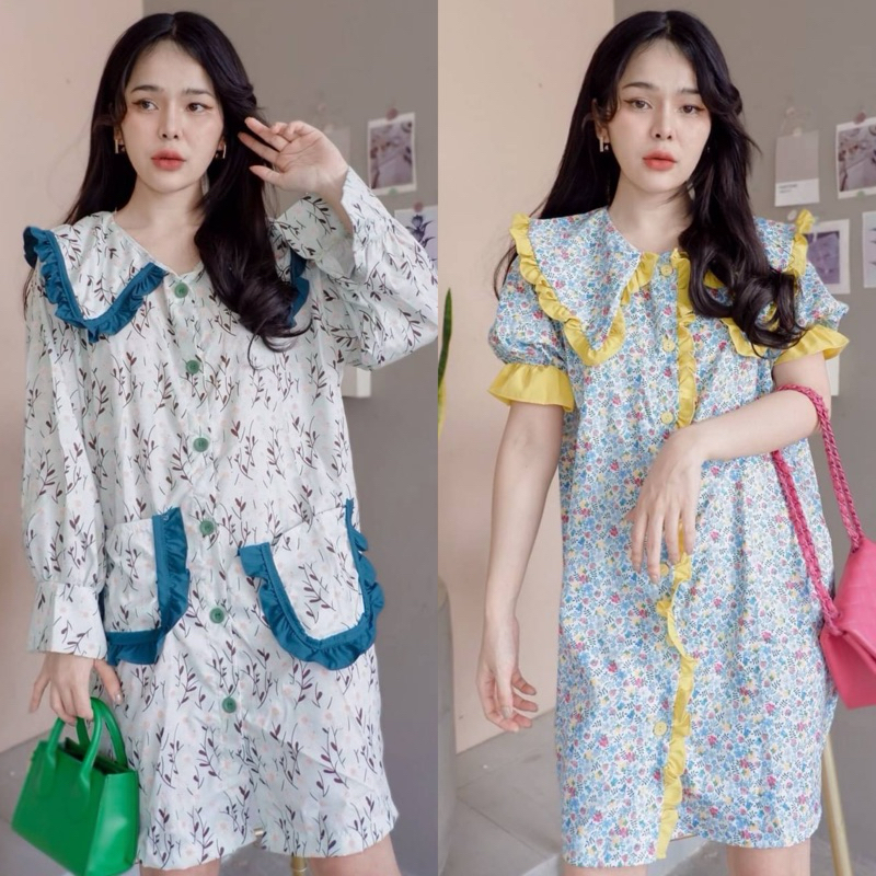 พร้อมส่ง มีหลายแบบ มัดรวม เดรสคอบัวเหลี่ยม ลายดอกไม้ ลายการ์ตูน โทนสีหวานๆ งานน่ารักมาก แขนตุ๊กตา เดรสลายดอก งานป้าย