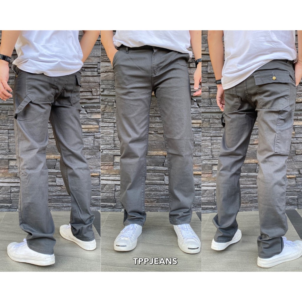 JEANSEXPRESS Slim DarkGrey กางเกงทรงสลิมสีเทาเข้ม ผ้าคอตต่อลยืด ใส่สบาย เอวมีสม๊อคยางยืด เป้าซิป Size 28-36