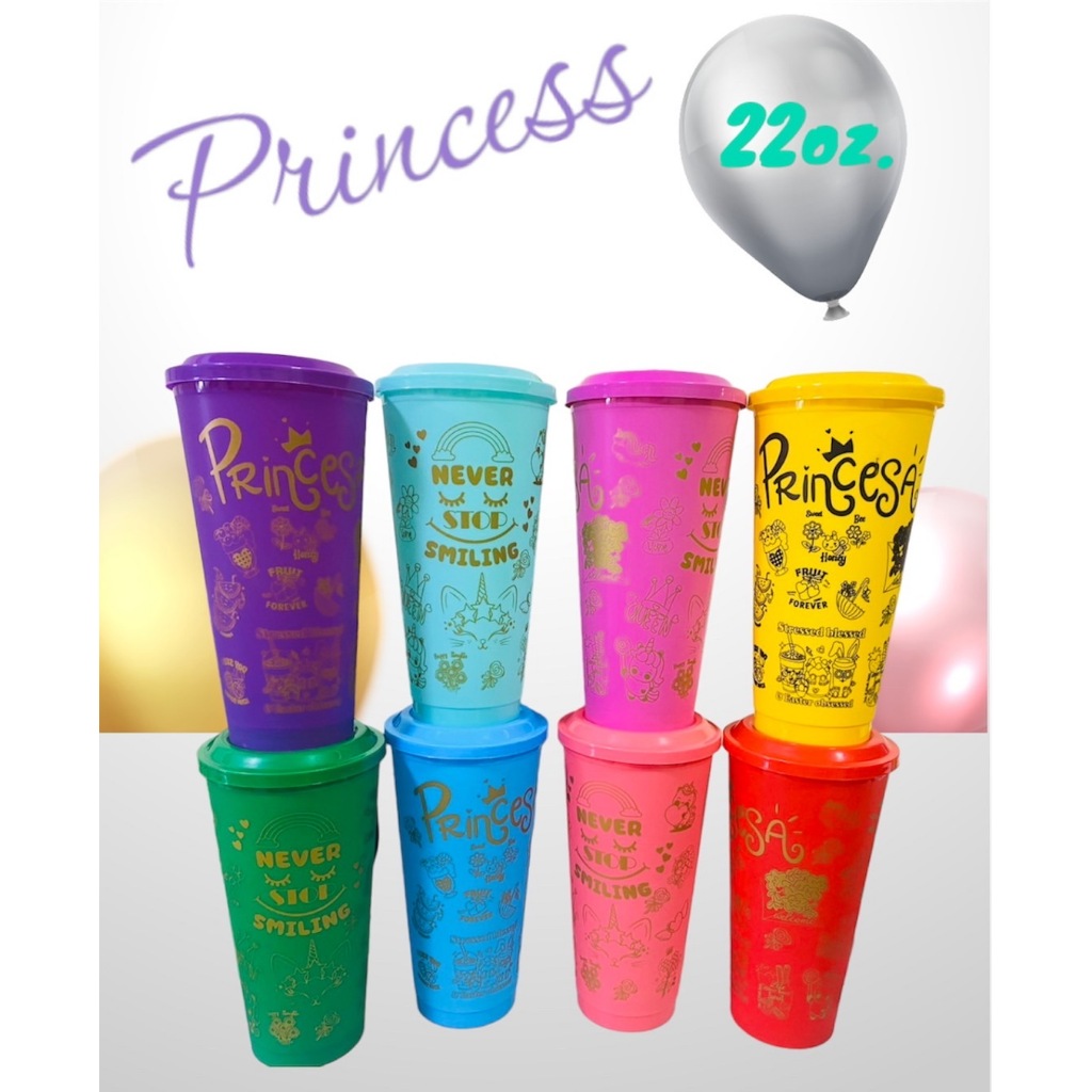แก้ว 22 oz pp แข็ง สกรีนลาย princess พร้อมฝาเรียบแข็ง คละสี รหัส K-22/k/90