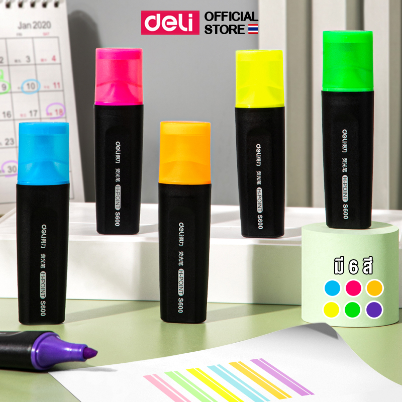 ปากกาไฮไลท์ Deli ไฮไลท์หัวตัด ปากกาเน้นข้อความ อุปกรณ์เครื่องเขียน ไฮไลท์สีนีออน อุปกรณ์สำนักงาน ขนาด 1-5 mm แพ็ค 1 แท่ง