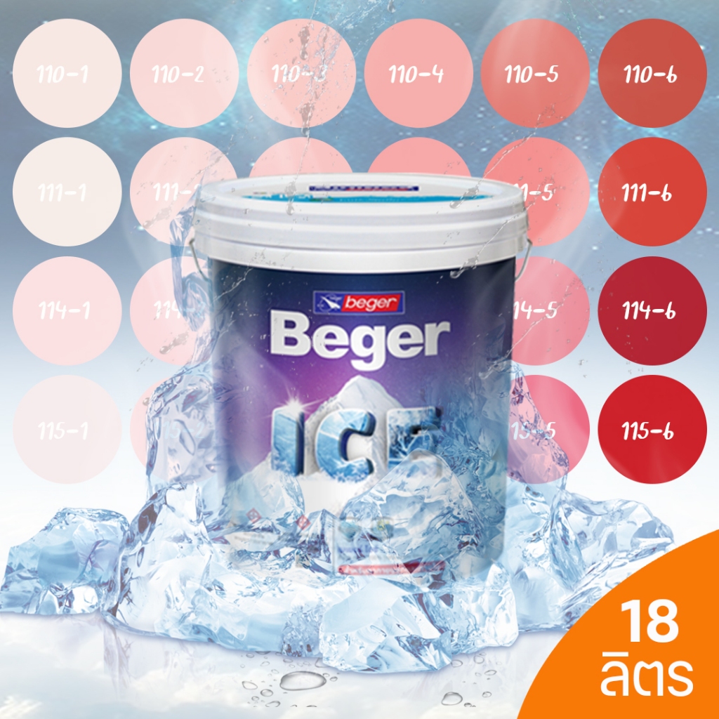 Beger ICE สีชมพู ฟิล์มกึ่งเงา และ ฟิล์มด้าน 18 ลิตร สีทาภายนอกและภายใน สีทาบ้านแบบเย็น เช็ดล้างทำควา