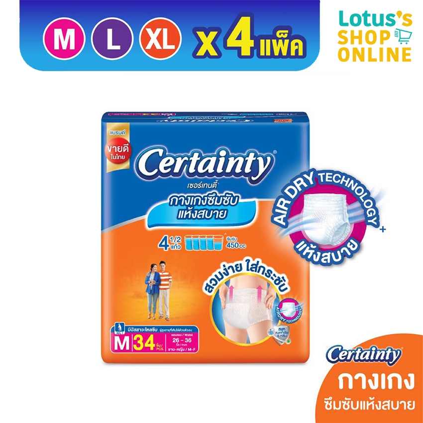[ขายยกลัง] [ลังละ 4 แพ็ค] เซอร์เทนตี้ กางเกงอนามัย เดย์แพ้นส์ CERTAINTY CERTAINTY SANITARY PANTS DAYPANTS