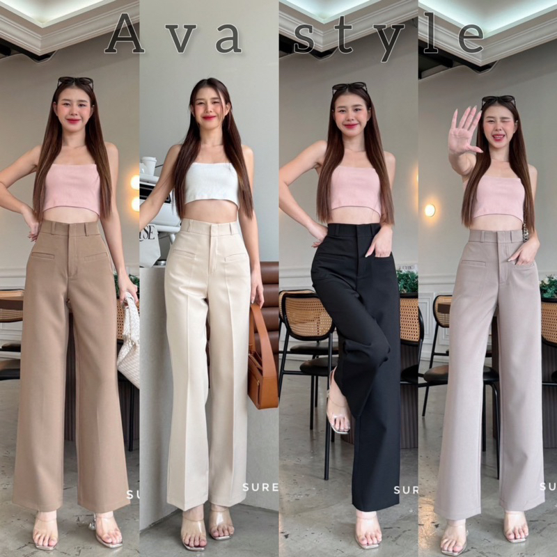 ❤️MICRO Style❤️กางเกงขากระบอกเอวสูง แต่งกระเป๋าหน้า (ผ้าไมโคร) ผ้าดีทรงสวย❤️