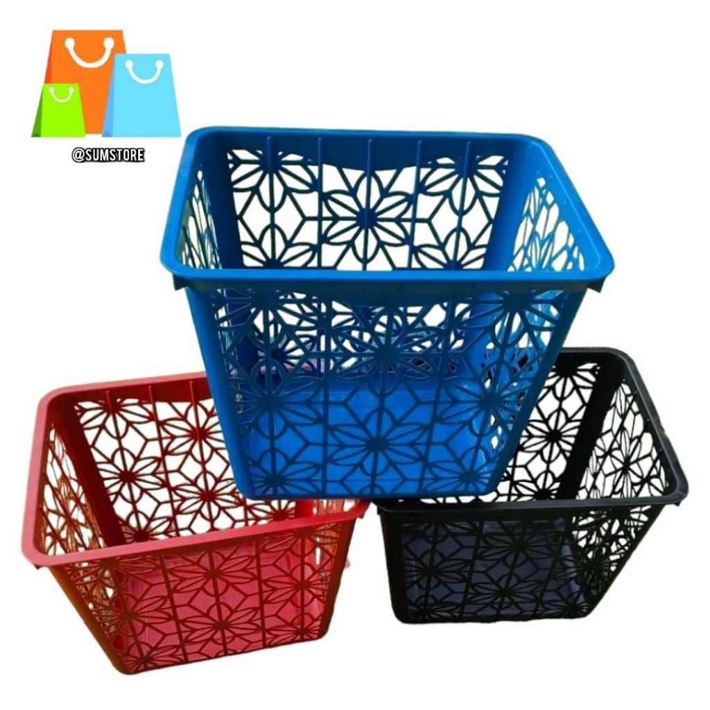 ตะกร้าซากุระ คละสี แดง เขียว น้ำเงิน ดำ 30x39.5x34.5cm.ไม่มีหู ตะกร้าอเนกประสงค์ ตะกร้าใส่ผ้า ตะกร้าใส่ของ
