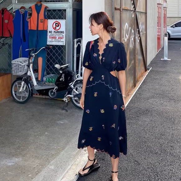 CHAWY Blue cute dress C4374 เดรสยาวน่ารัก เดรสยาวมินิมอล