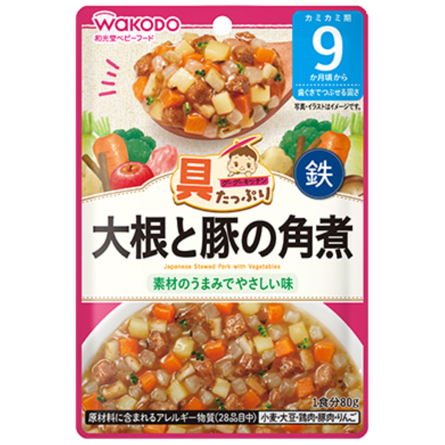 [อาหารเด็ก 9 เดือน+] WAKODO อาหารพร้อมรับประทาน 80 กรัม รสหมูตุ๋นญี่ปุ่นพร้อมผัก // สินค้านำเข้าจากญี่ปุ่น