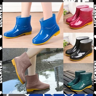Fshow รองเท้าบูท ยาง PVC สีเยลลี่ กันน้ำ กันลื่น ทนทานต่อการใช้งาน บูทข้อสั้นสำหรับผู้หญิง จะใส่ทำงานสวน ทำความสะอาดก็ได