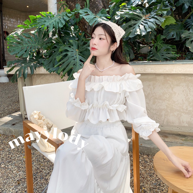 mayylody เสื้อปาดไหล่ แต่งระบายใหญ่เว่อร์ๆ ลุคคุณหนูดูแพงมากก ใส่ไปทะเล ไปคาเฟ่ สวยสุดๆๆ