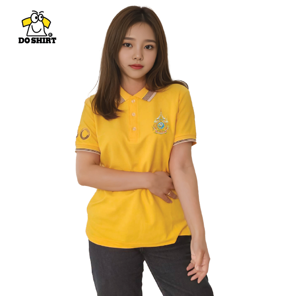 เสื้อโปโลเหลืองปักตราสัญลักษณ์ เสื้อเหลืองปกทอมีขลิบ พร้อมส่งนะคะ