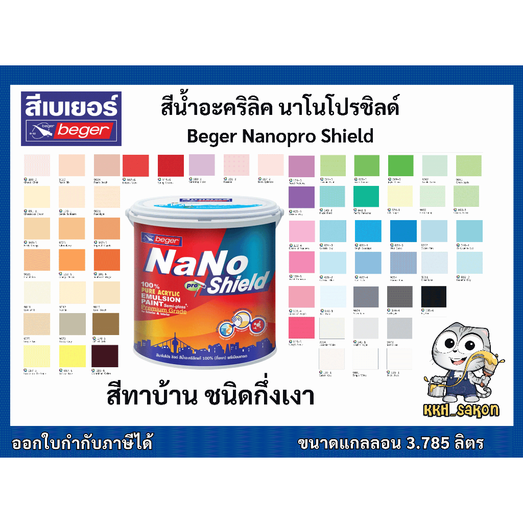 สีทาบ้าน สีน้ำอะคริลิค นาโนโปร ชิลด์ สีกึ่งเงา เช็ดล้างได้ Nano Pro Shield ขนาดแกลลอน 3.785 ลิตร