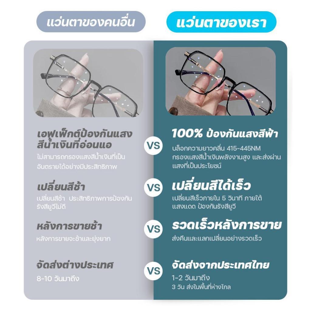 แว่นกรองแสง  เลนส์ออโตเมติก ออกแดดเปลี่ยนสี UV400 แว่นกรองแสง ผญ เลนส์ออโต้+กรองแสงสีฟ้า แฟชั่น ออฟตัส วผู้หญิง