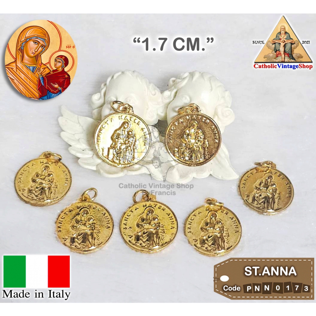 จี้เหรียญ โลหะ ชุปทอง นักบุญอันนา จี้สร้อย St.Anna คาทอลิก Saint Catholic Coin #PNN0173