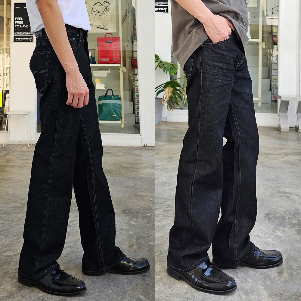 Golden Zebra Jeans กางเกงยีนส์ชายขากระบอกใหญ่เอวสูง สีมิดไนท์บลูอัดยับ สีมิดไนท์เข้ม สีฟ้าอ่อน และสีฟ้าเข้ม #209MB/1