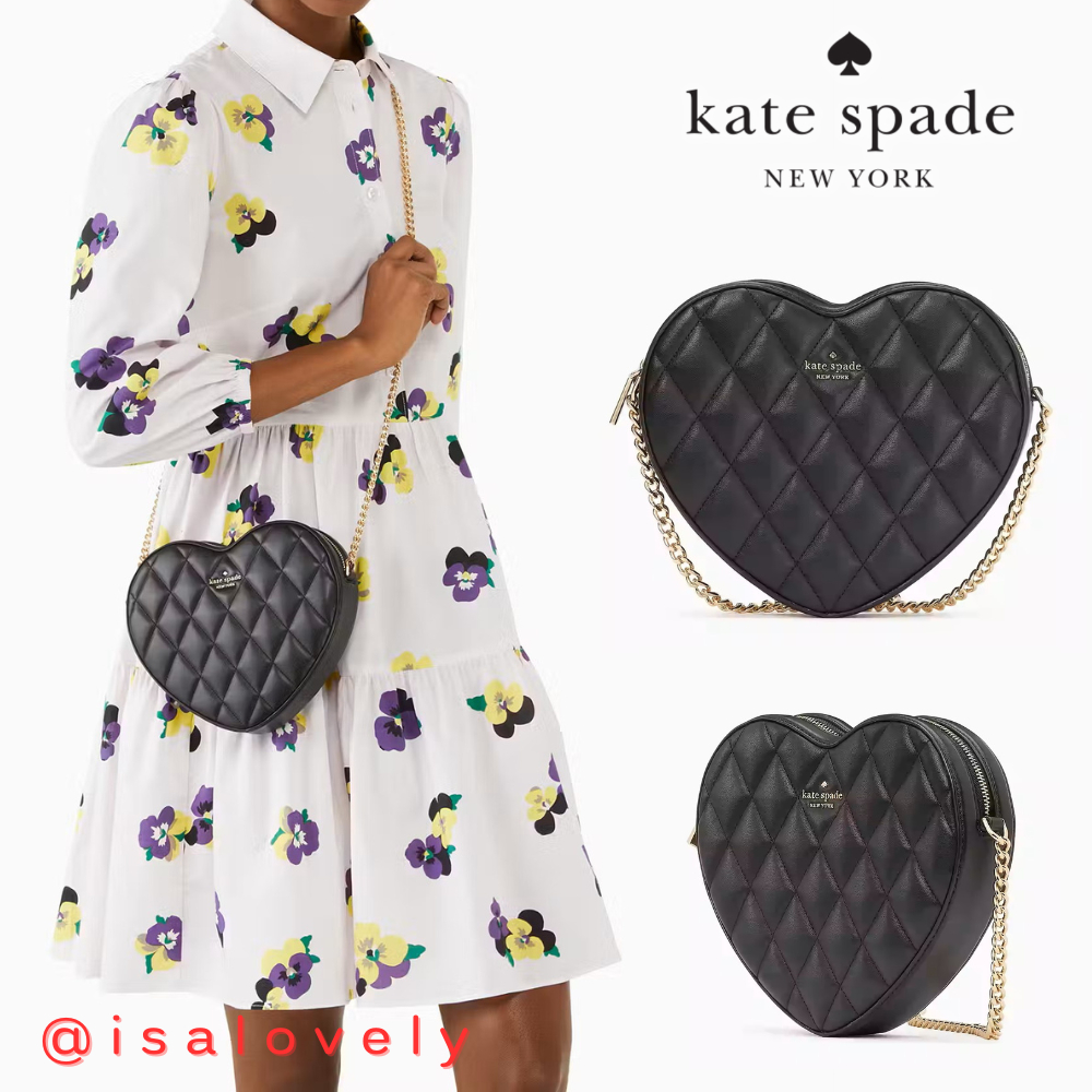 📌Isa Lovely Shop📌  Kate Spade KA782 Love Shack Quilted Heart Crossbody Color : Black