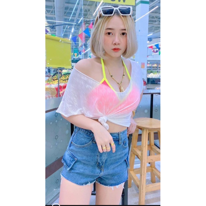 เสื้อแขนสั้นสีขาวผ้าสลาฟ เสื้อคลุมบิกินี่ เสื้อขาวบางสุดเซ็กซี่ แขนสั้น รูปที่ 4