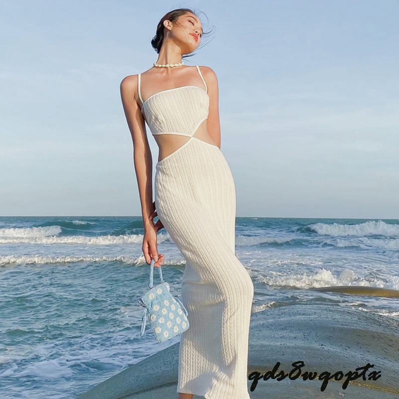 {COD&LOCAL} ชุดเดรสยาว บอดี้คอน แขนกุด เอวสูง เปิดหลัง สีพื้น แฟชั่นฤดูร้อน สําหรับผู้หญิง