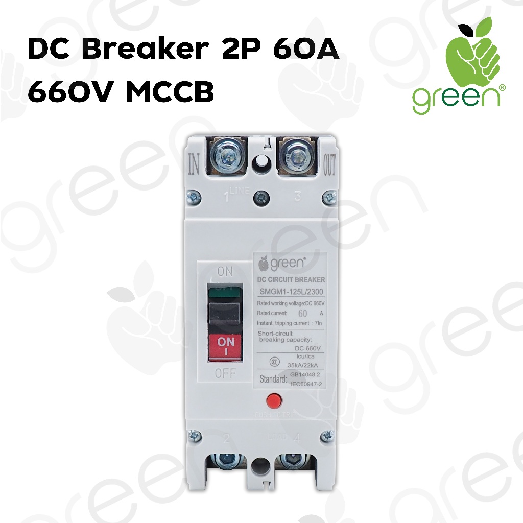 AppleGreen เบรคเกอร์ไฟกระแสตรงสำหรับงานโซลาร์เซลล์ แบตเตอรี่ MCCB DC Circuit Breaker 2P DC 660V 60A