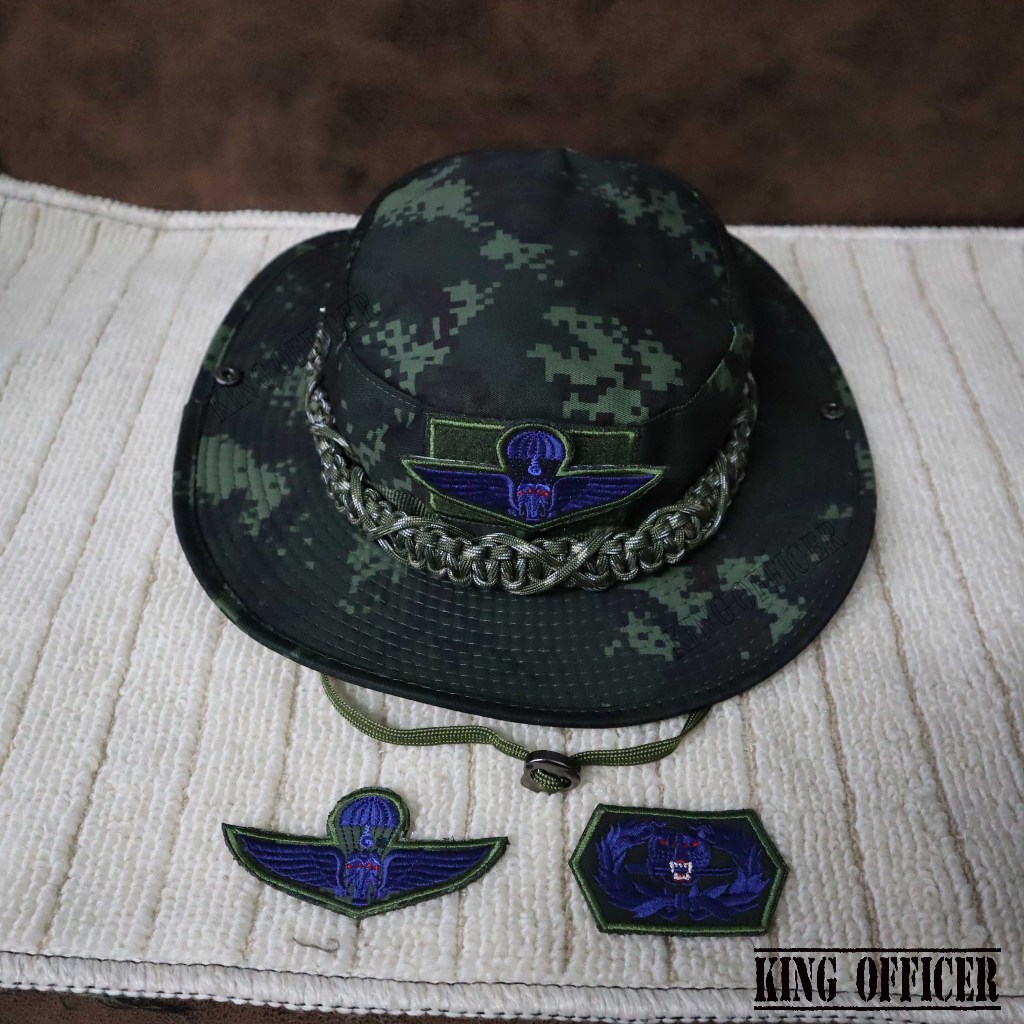 หมวกปีกลายพราง หมวกปีกถักเชือกพาราคอร์ด (6AVA) ลายพรางเข้ม อาร์ม ปีกร่ม ช้างเอราวัณ ส่งทางอากาศ