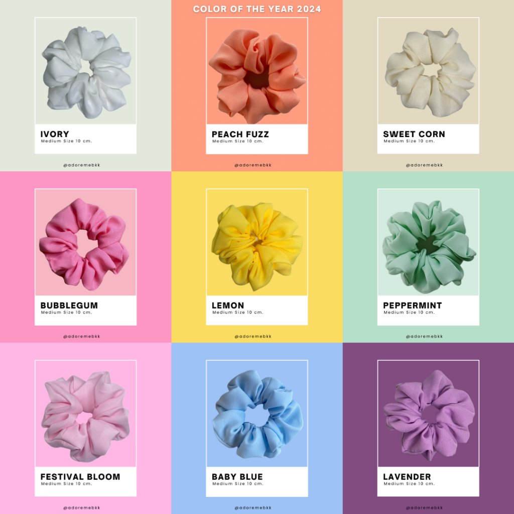 ราคาส่ง 5฿ ยางมัดผมมีมากกว่า 50 สี | Scrunchies size M ส่งออกจากไทย