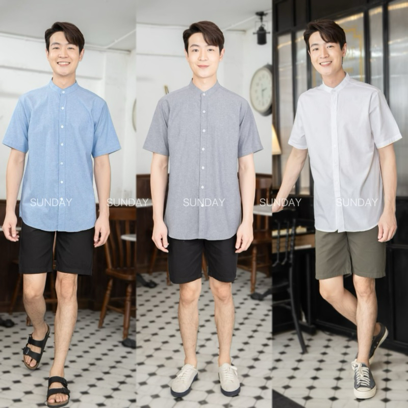 เสื้อเชิ้ตแขนสั้น เสื้อคอจีน ผ้าOXFORD หลากสี เชิ้ตผู้ชาย ใส่สบาย ไม่บาง