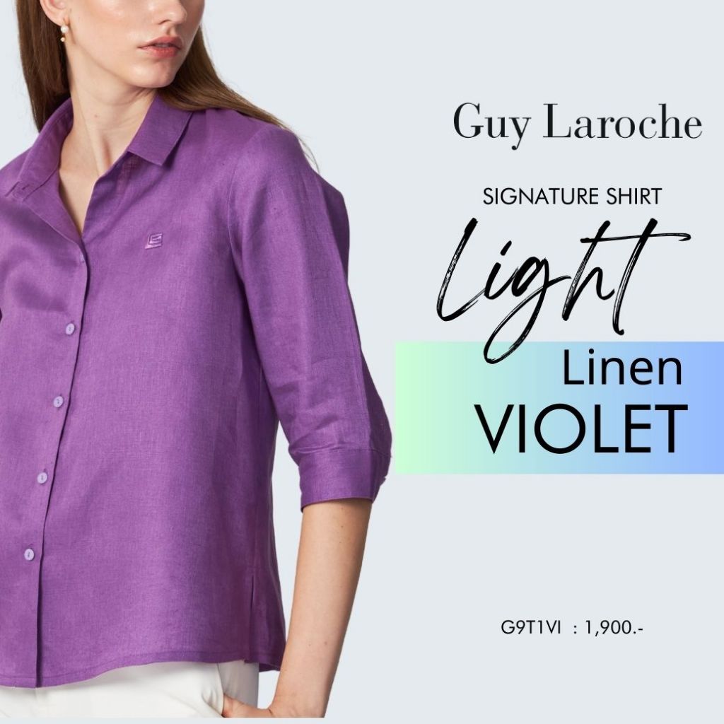 Guy Laroche เสื้อเชิ๊ตผู้หญิง ไลท์ ลินิน แขนสามส่วน สีม่วง (G9T1VI)