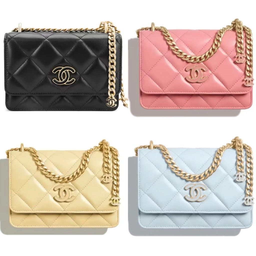 CHANEL/Double C หัวเข็มขัดเคลือบฟัน/woc/โซ่/กระเป๋าสะพายข้าง/ของแท้ 100%