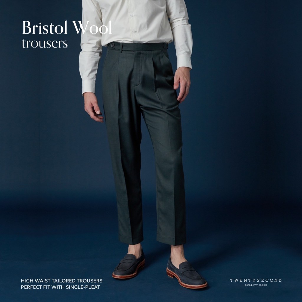 TWENTYSECOND กางเกงผ้าวูลผสม ทรงเอวสูง สไตล์คลาสสิค รุ่น Bristol Wool Trousers - เขียว / Green