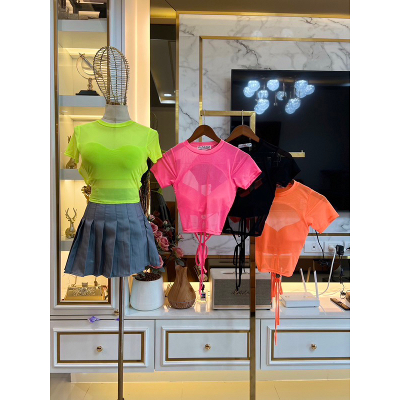 เสื้อครอปสั้น ผ้าซีทรู ซีใจบางเบาสะใจ ผูกหลังแซ่บๆ สีสดใสต้อนรับซัมเมอร์ ด้านหน้ามีซับในเสริมฟองน้ำในตัว