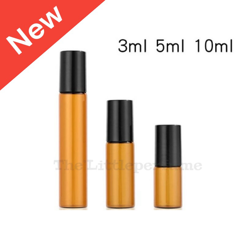 ขวดลูกกลิ้ง ขวดสีชา-ฝาสีดำ แพ็ค12ขวด (ขายยกโหล)