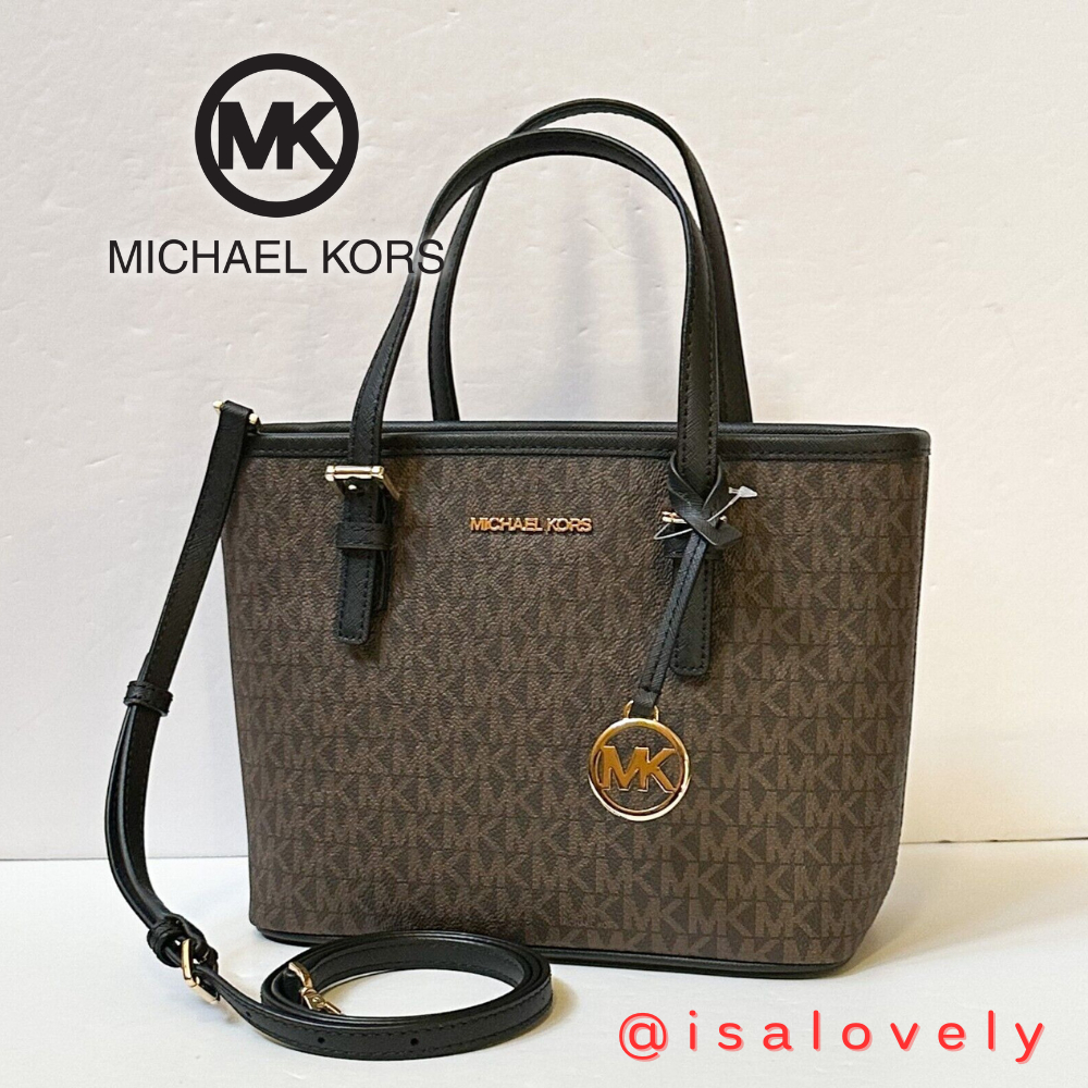 📌Isa Lovely Shop📌  MICHAEL KORS JET SET TRAVEL MINI CROSSBODY TOTE 35T9GTVT0B Color: BROWN / BLACK