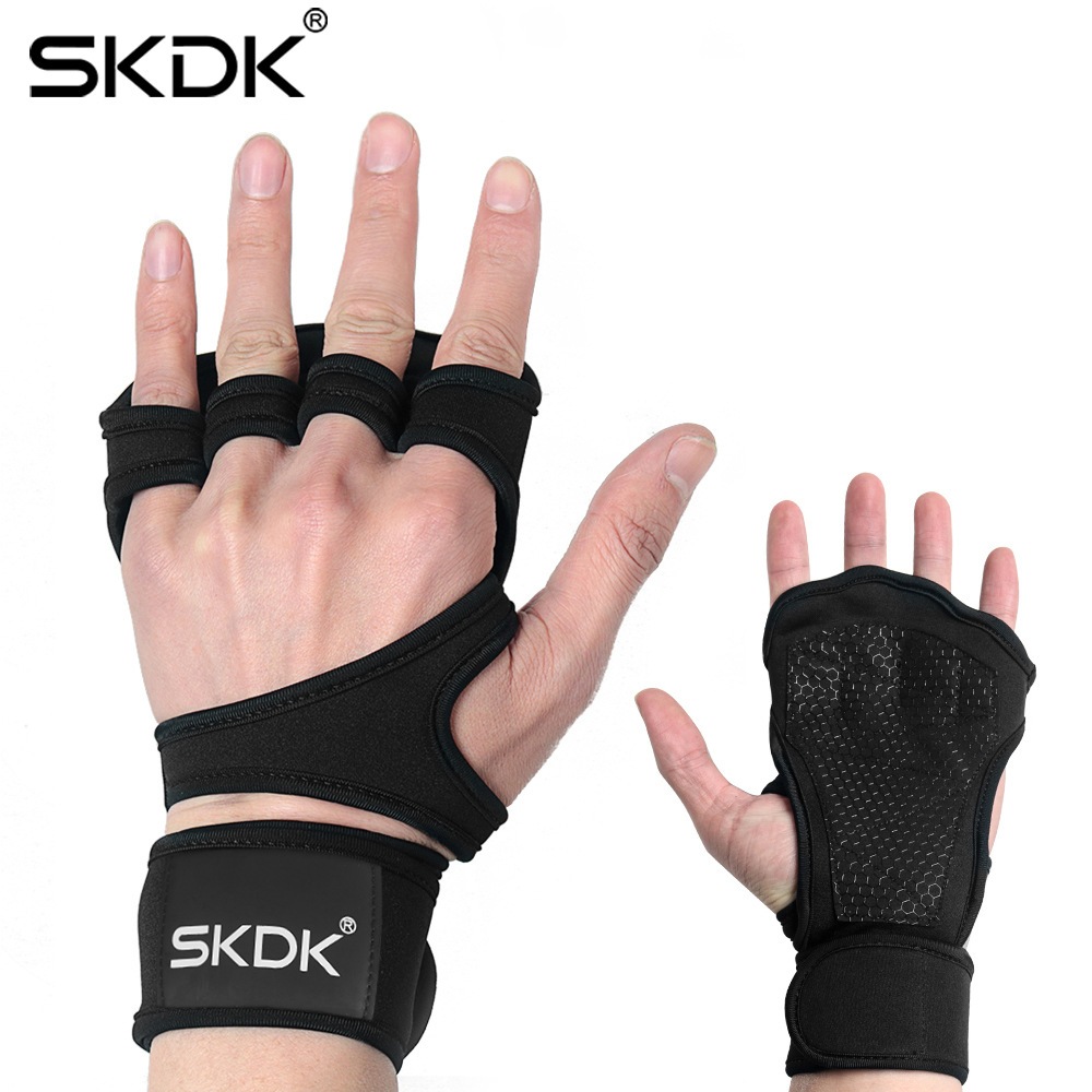 ถุงมือฟิตเนส SKDK เซฟข้อมือ ถุงมือออกกำลังกาย ถุงมือยกน้ำหนัก หนังกลับ ช่วยรัดข้อมือ หนัง หนังวัว หนังแท้ รัดข้อมือ 1คู่
