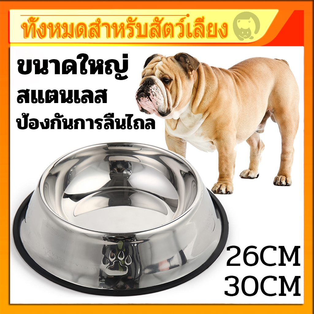 ขนาดใหญ่ ชามอาหารสัตว์เลี้ยง ชามแสตนเลส ที่ให้น้ำ อาหารแมว สุนัข ชามอาหารหมา ชามอาหารแมว ป้องกันการลื่นไถล