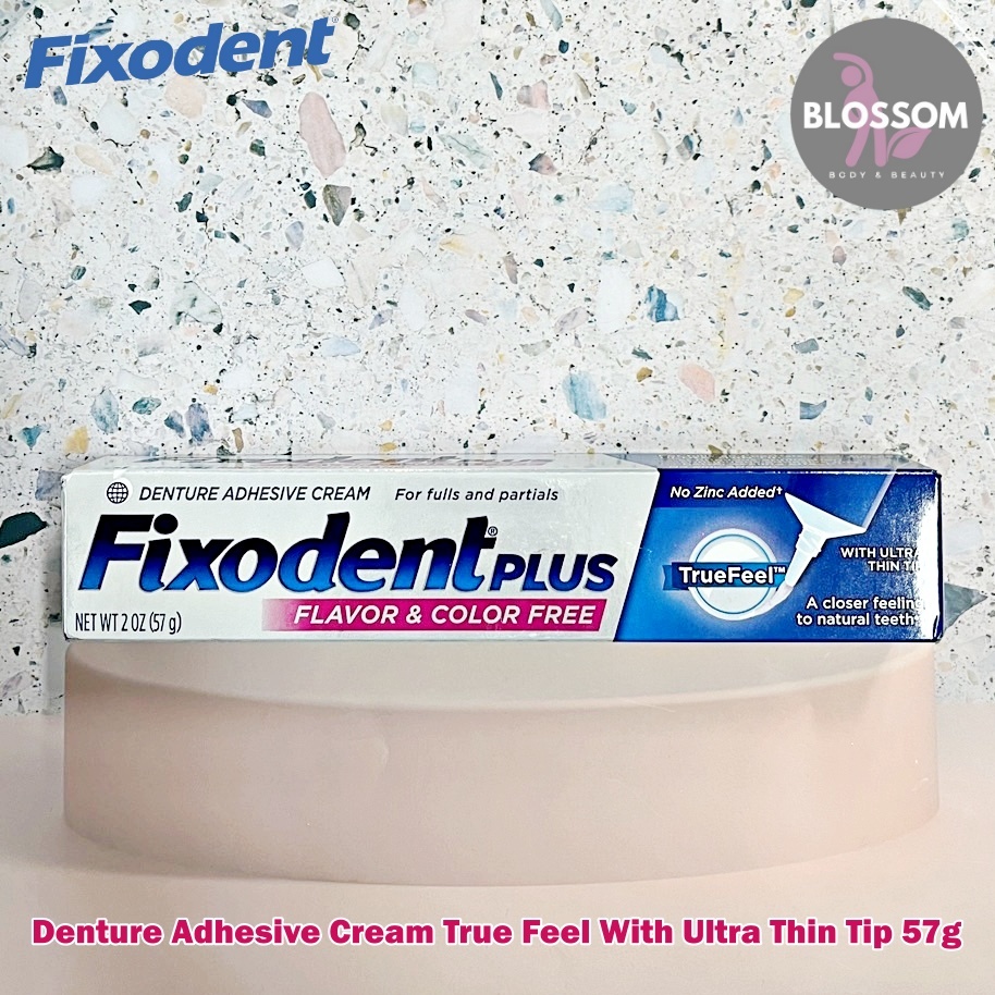 Fixodent - Plus Denture Adhesive Cream True Feel With Ultra Thin Tip, No Zinc Added 57g ฟิกโซเดนท์ พลัส ครีมติดฟันปลอม