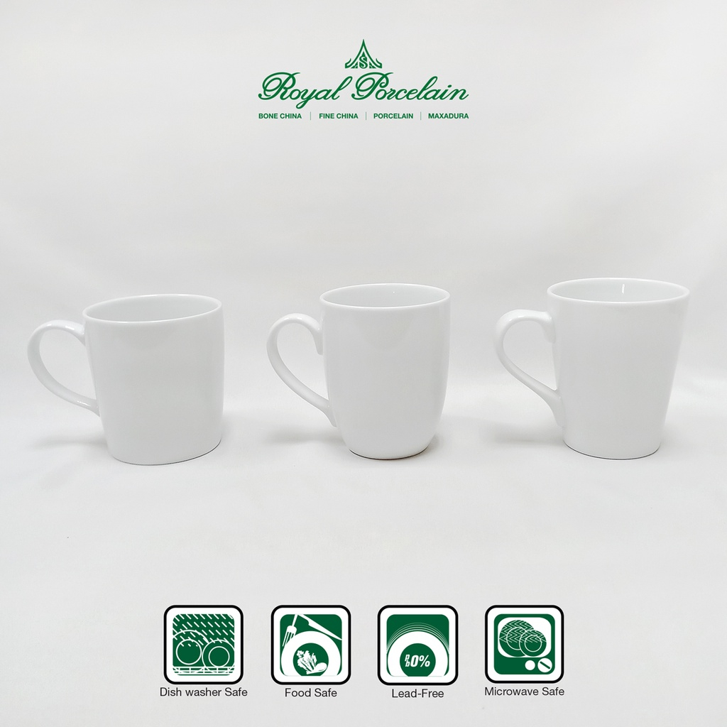 แก้วมัค (MUG) แพ็ค 1 ชิ้น มีให้เลือก 5 แบบ เนื้อพอร์ชเลน สีขาว แบรนด์รอยัล ปอร์ซเลน Royal Porcelain เซรามิคเกรดพรีเมี่ยม