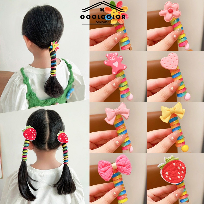 ในไทย ยางรัดผม ยางรัดผมหางม้า แบบเกลียว สีรุ้ง ลายดอกไม้น่ารัก สําหรับเด็ก คุณภาพสูง.COD