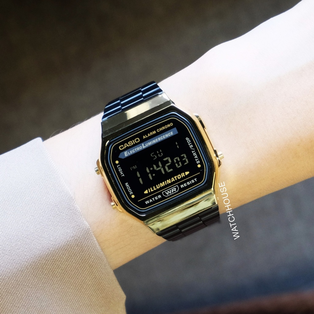 Casio นาฬิกาข้อมือผู้หญิง สายสแตนเลส รุ่น A168 ของแท้ประกันศูนย์ CMG