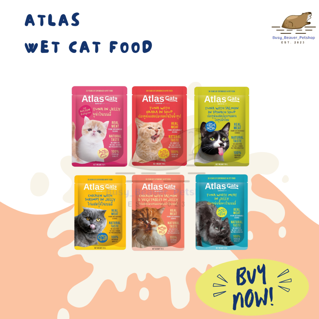 (ยกโหล12ซอง) Atlas Cat Pouch Cat Food แอทลาส อาหารเปียกแมว 70กรัม